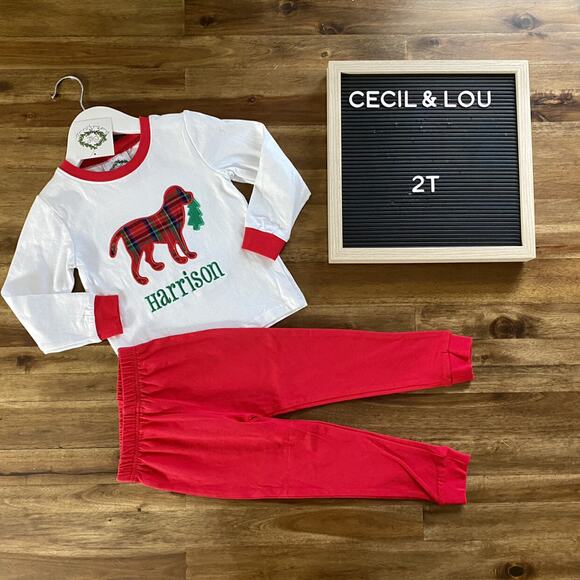 NWT Cecil & Lou Harrison Christmas Embroidered Dog Knit Red Holiday Pajamas 2T - Picture 1 of 7
